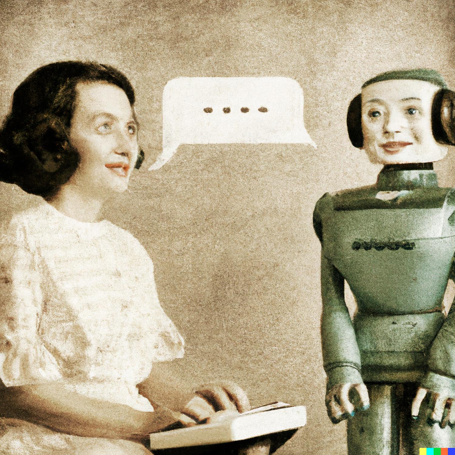 Chatovanie s ChatGPT, ilustrácia vytvorená pomocou maľovacieho programu DALL-E. Umelá inteligencia nĳ ako nerozumie obrazom, ktoré vytvorila, nĳ ako nechápe význam viet, ktoré napísala. Tvorivosť, vedomosti, nevedomosti, to všetko je len na našej strane.