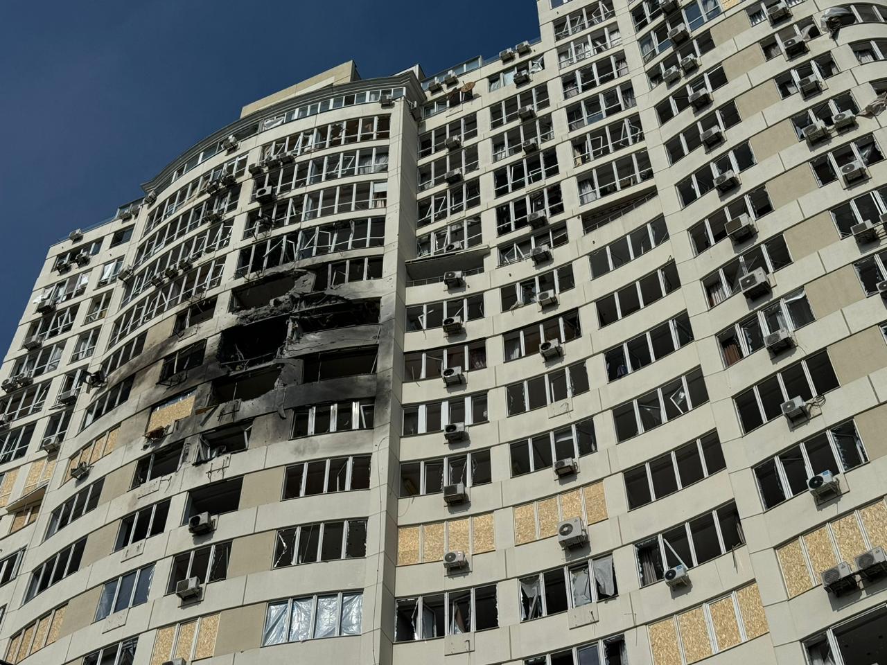 Výšková budova v Odese po ruskom útoku, 3. 9. 2026.