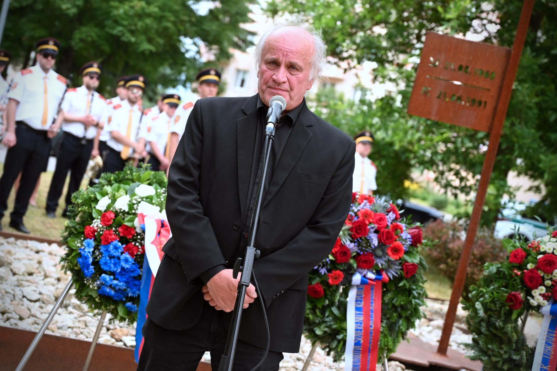 Občiansky aktivista a bývalý politik Michael Kocáb počas spomienkového podujatia pri príležitosti Dňa odchodu okupačných vojsk sovietskej armády z bývalého Česko-Slovenska. Sliač, 21. jún 2023