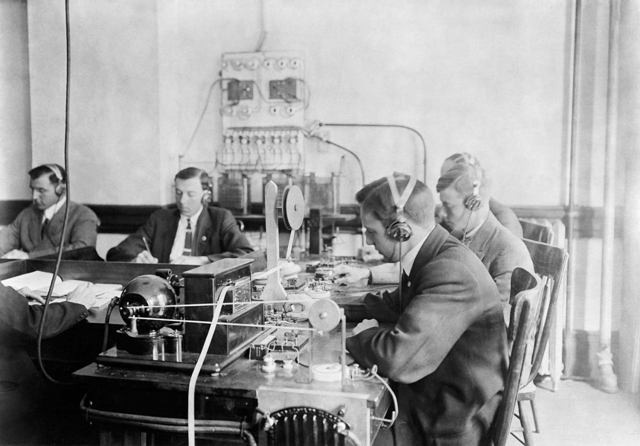 Rok 1912, New York, USA: Študenti bezdrôtovej telegrafie. Kedysi sľubne sa vyvíjajúce high-tech odvetvie. Na Slovensku bolo možné posielať telegramy do konca roku 2006. Vytlačili ich esemesky a e-maily.