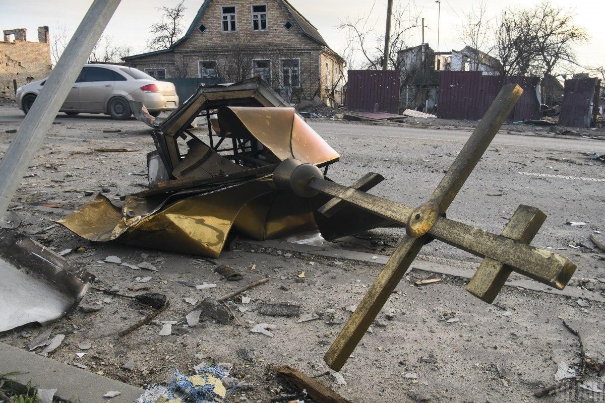 Hostomeľ, zničená veža pravoslávneho kostola