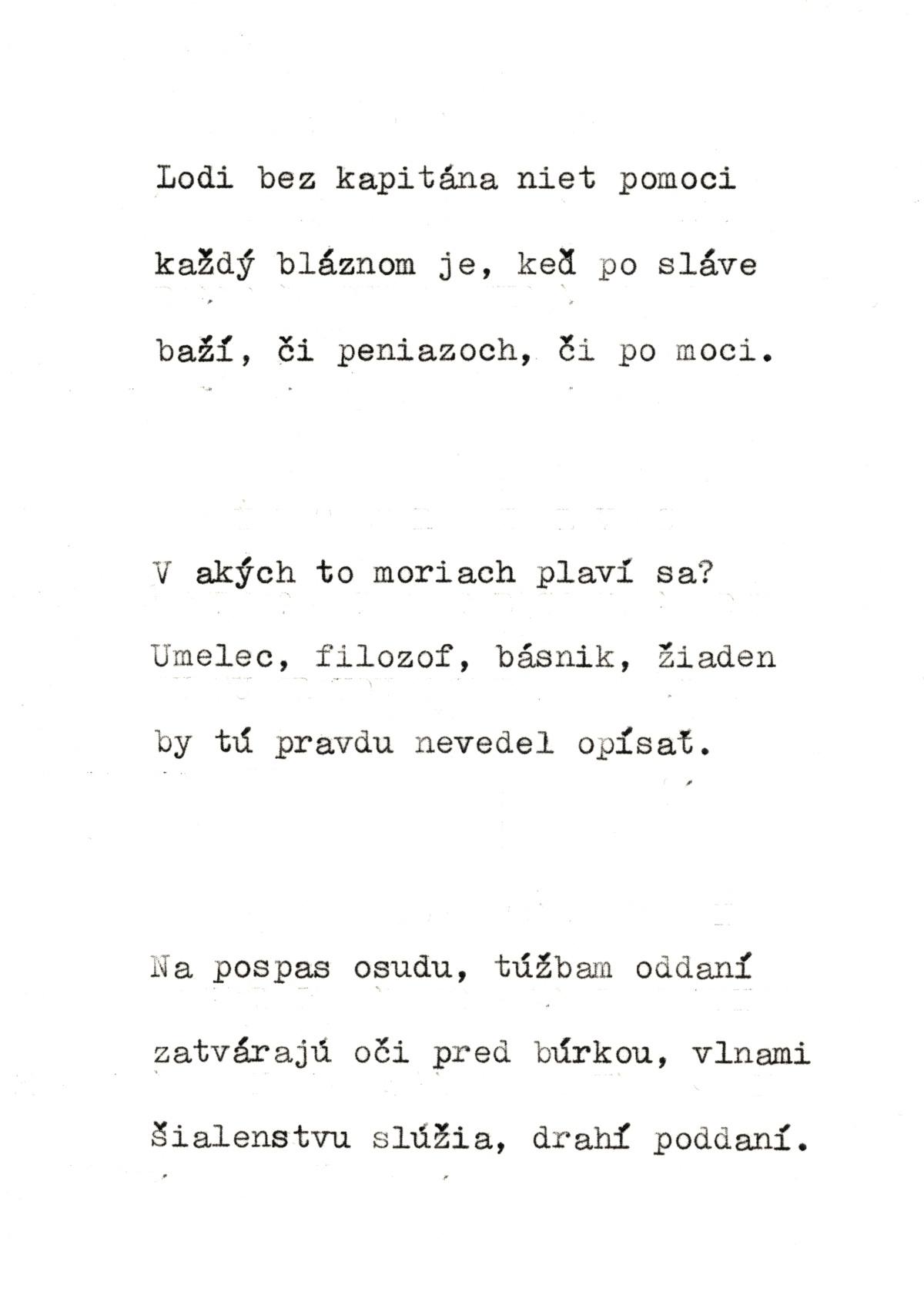 Loď bláznov, 2018, písacím strojom na papieri