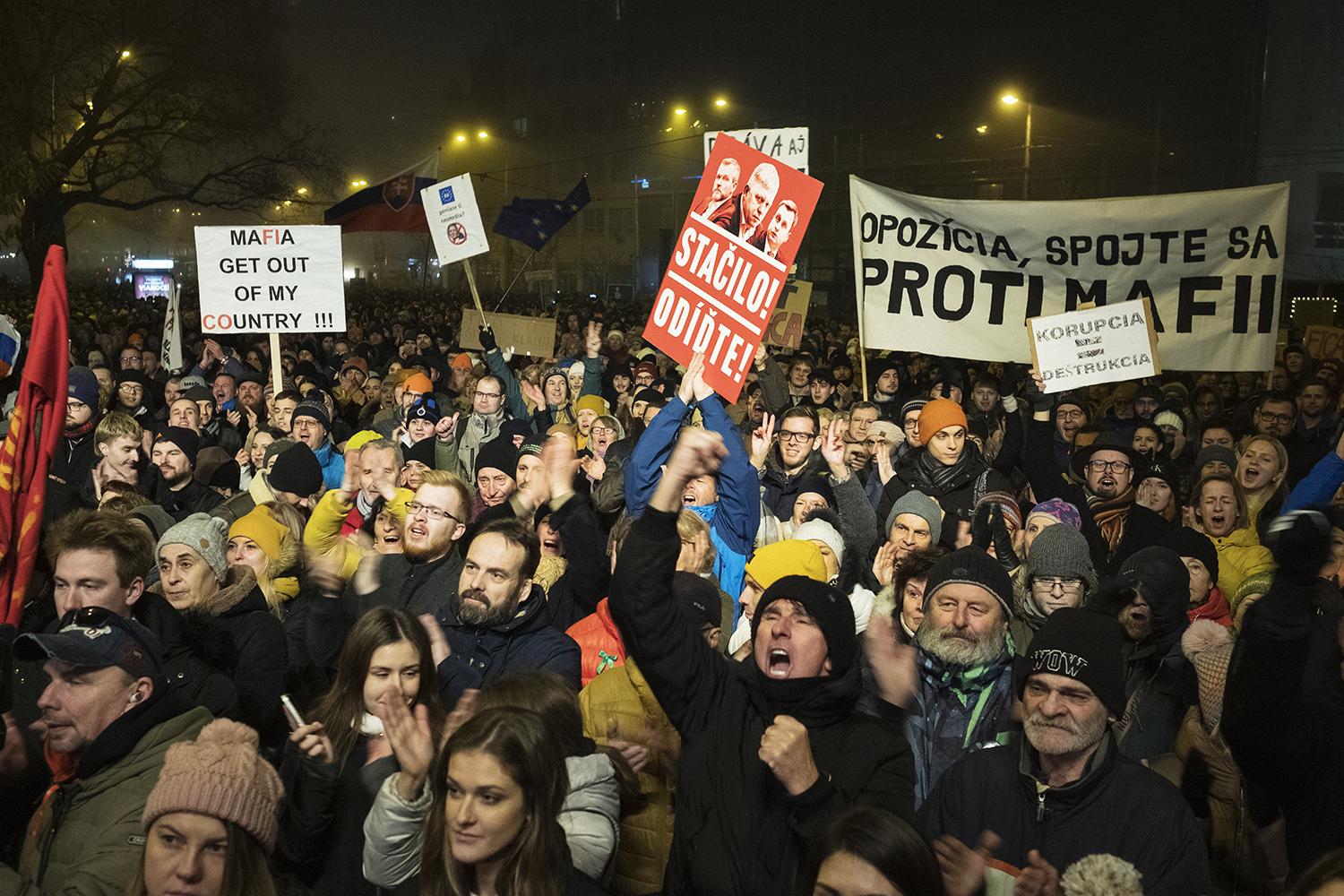 19. december 2023, Bratislava: Jeden z protivládnych protestov, ktorý vznikol ako odpoveď na kroky súčasnej vládnej koalície, najmä ako reakcia na zrušenie Úradu špeciálnej prokuratúry.