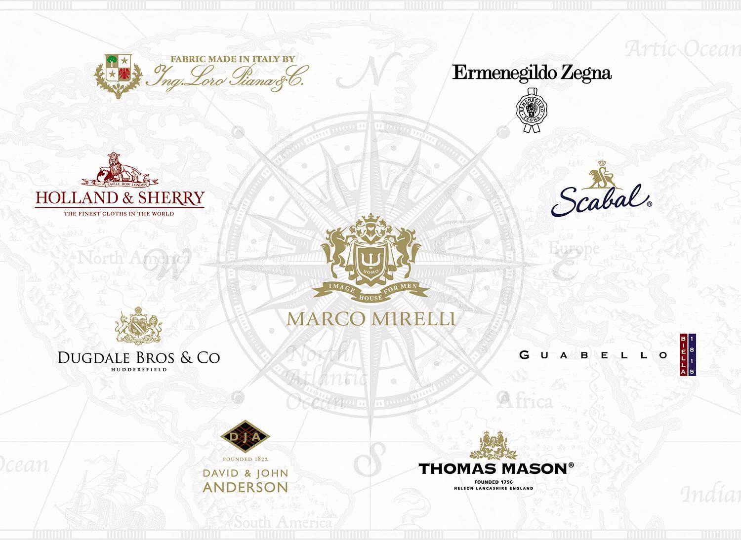 Marco Mirelli spolupracuje s krajčírskymi firmami so svetovým renomé. Medzi jeho spolupracovníkov patria také značky ako Ermenegildo Zegna, Guabello alebo Thomas Mason.