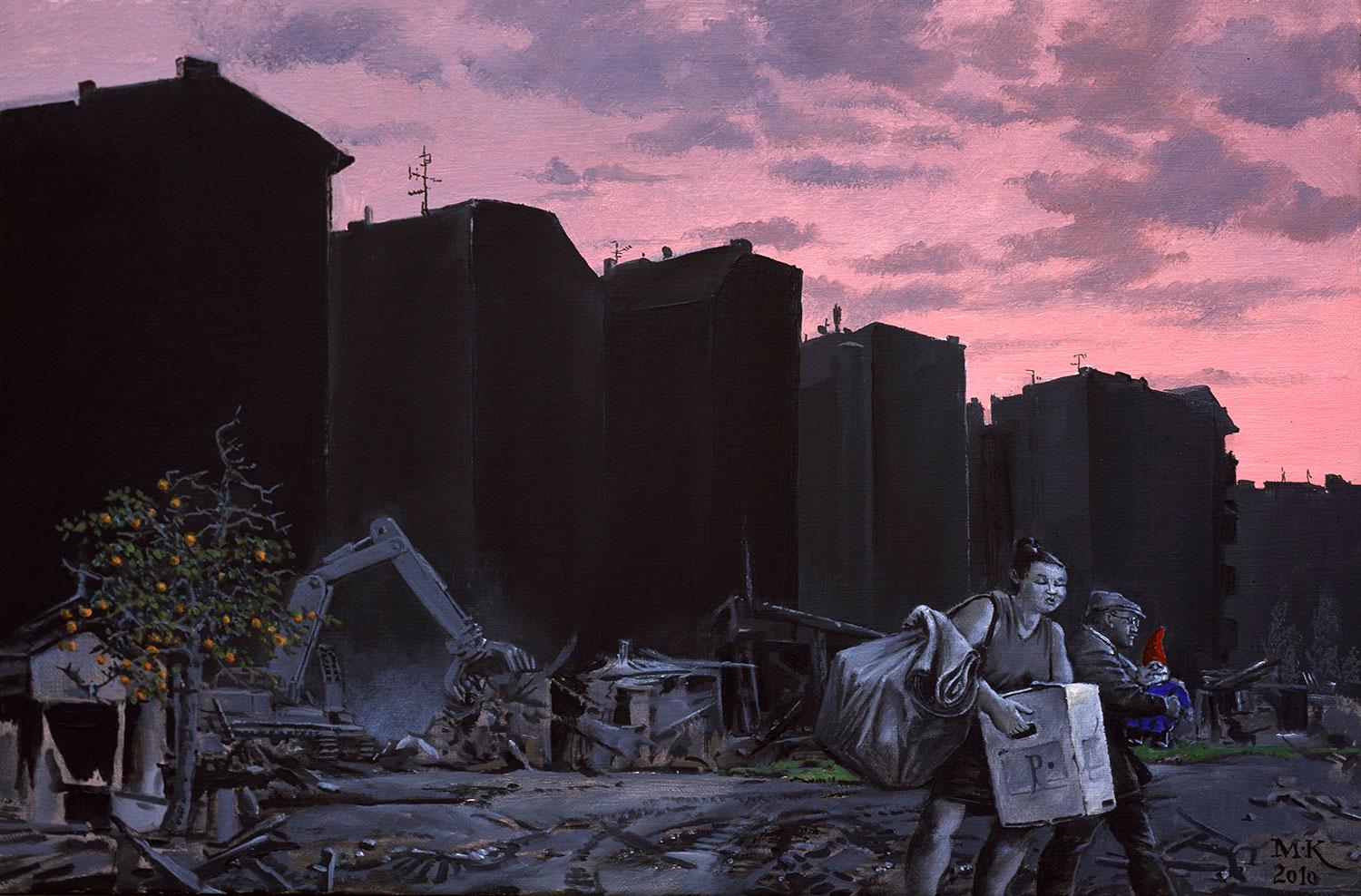 Matthias Koeppel: Vyhnanie z raja. Olej na plátne, 2010.