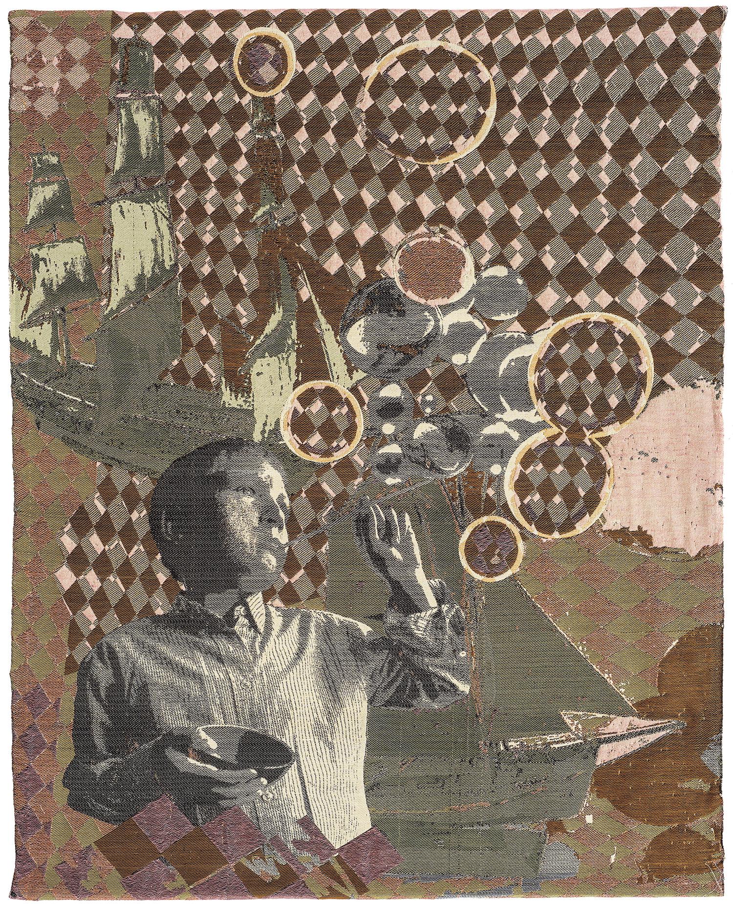 Beáta Gerbocová: Chlapec, 2020, ručné tkanie na digitálnych krosnách, polyesterové, bavlnené nite, 128 x 102 cm.