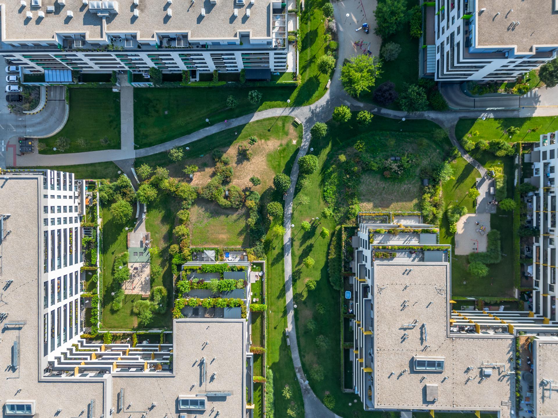 Pohľad na park v trnavskom projekte Arboria.