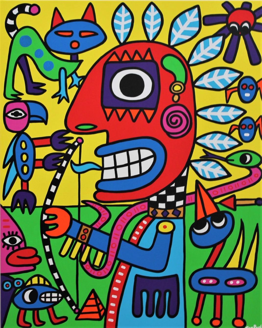 Hlava indiána - Indian dream (100 x 80 cm) - je zase jediným obrazom, ktorý kedy umelec namaľoval podľa skice niekoho iného. Inšpirovala ho kresba s prosbou jedného zo zberateľov. 