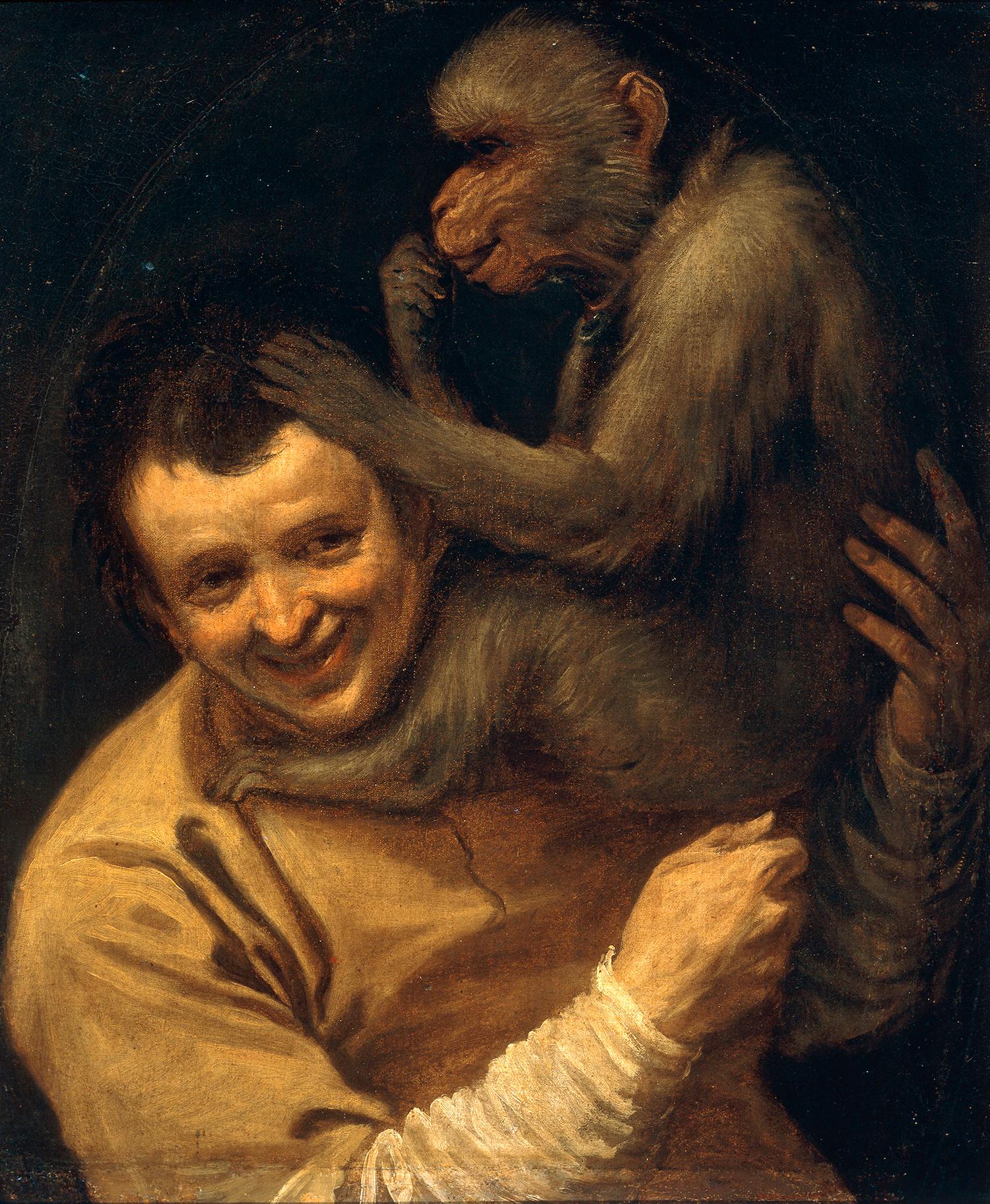 Muž s opicou. Annibale Carracci, 1590–91.