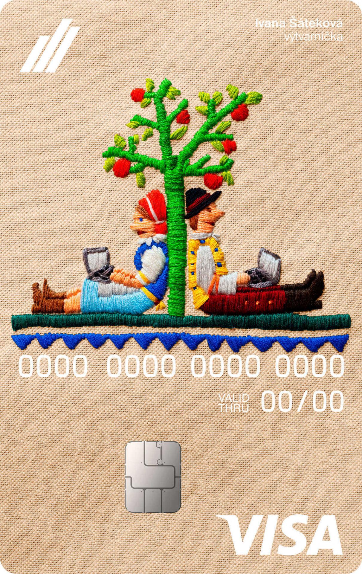 Karta zobrazujúca výšivku Kompy vytvorenú Ivanou Šátekovou