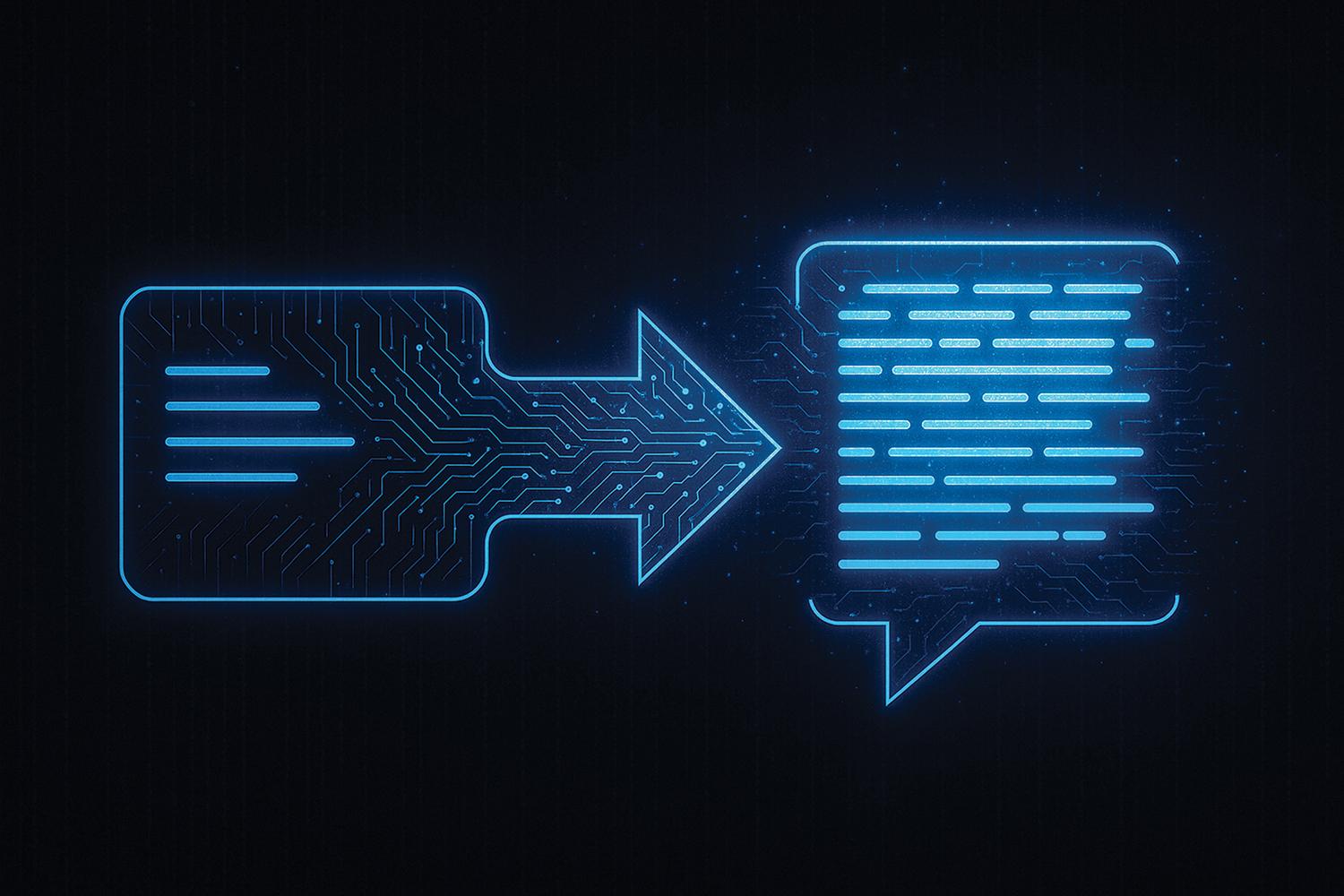 Ilustrácia ChatGPT k časti o slove Chat. Hoci ChatGPT pôsobí ako inteligentná a extrémne schopná bytosť, stále ide len o násobenia a sčítania. Vytvára len text, slovo po slove, pričom tým slovám nerozumie.