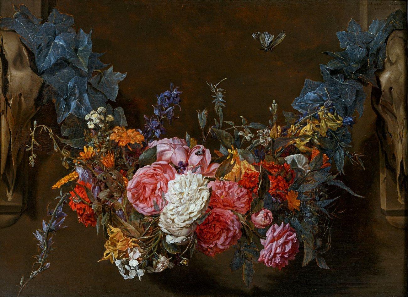  Michaelina Wautier, Kvetinový veniec s motýľom, 1652. Het Noordbrabants Museum, ’s-Hertogenbosch (Holandsko), dlhodobá výpožička zo súkromnej zbierky, © Het Noordbrabants Museum, ’s-Hertogenbosch