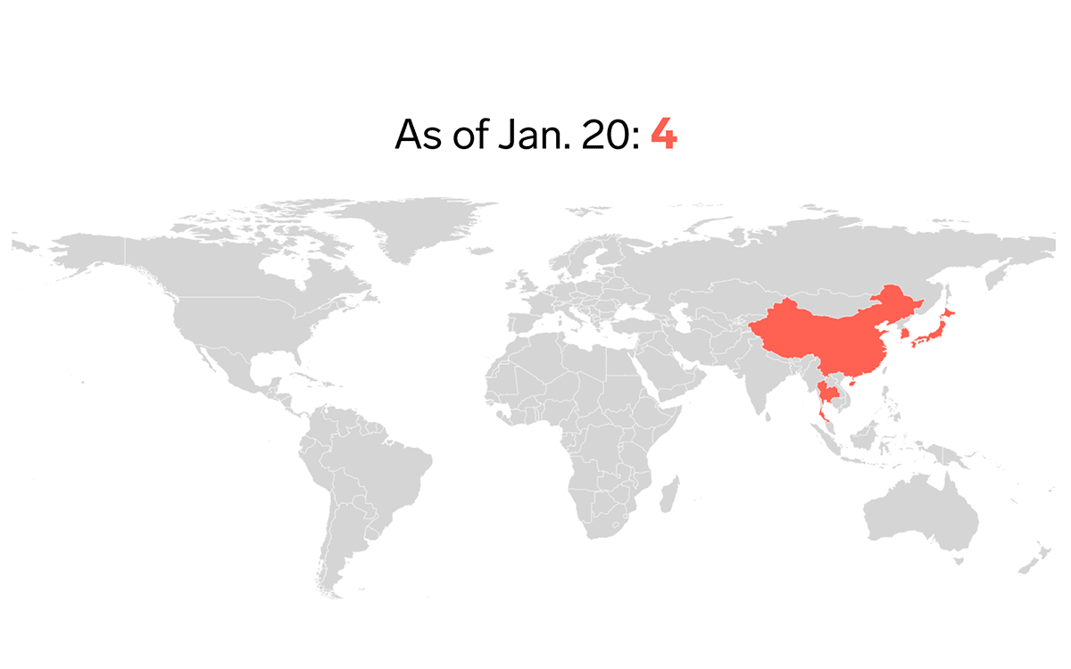 Mapa šírenia ochorenia COVID-19, ktorú vytvoril Business Insider.