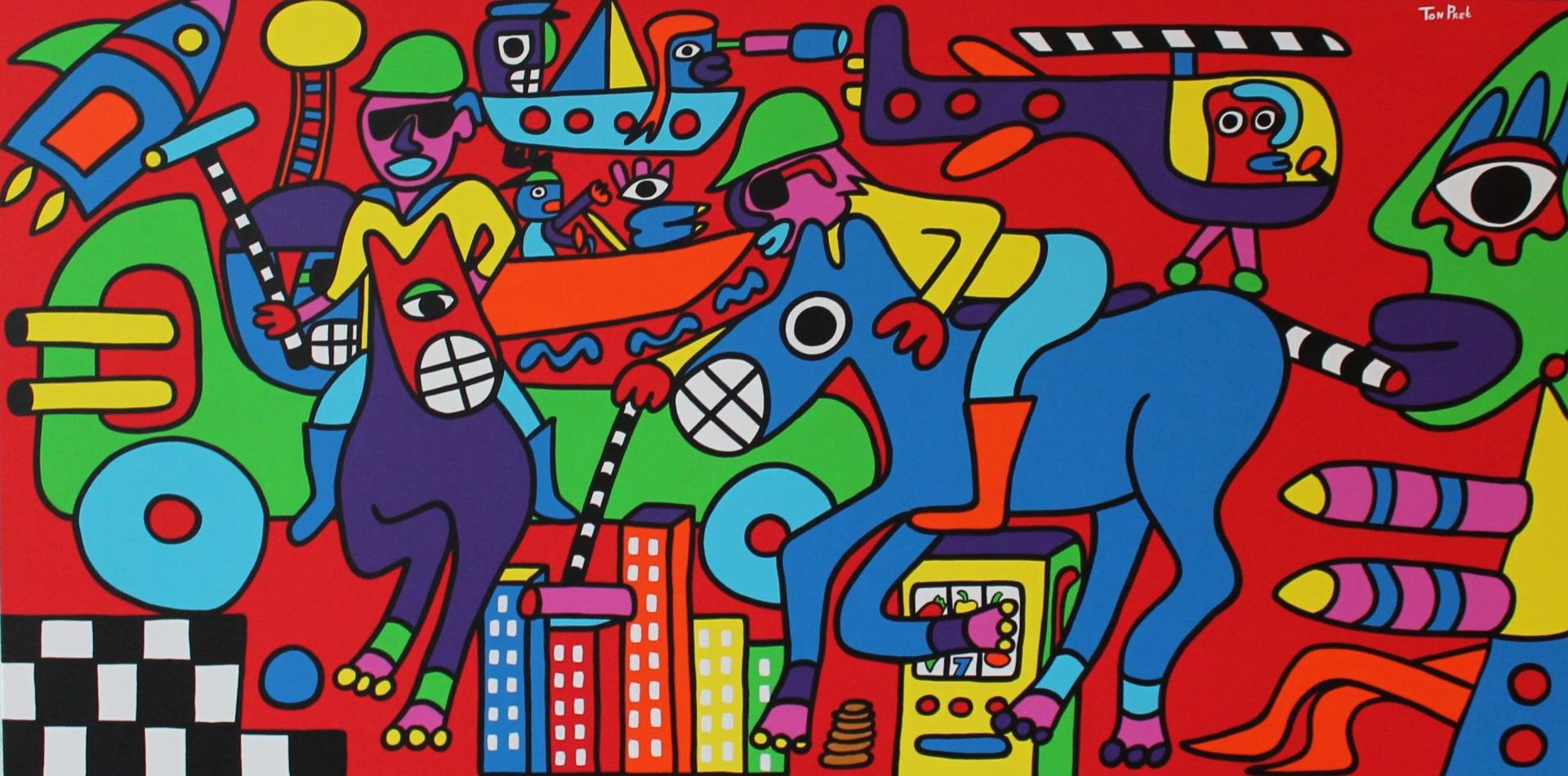 Obraz Jet Set (80 x 160 cm) je poctou rýchlosti. Je to obľúbený obraz umelcovej manželky a roky visel u nich doma v obývačke.