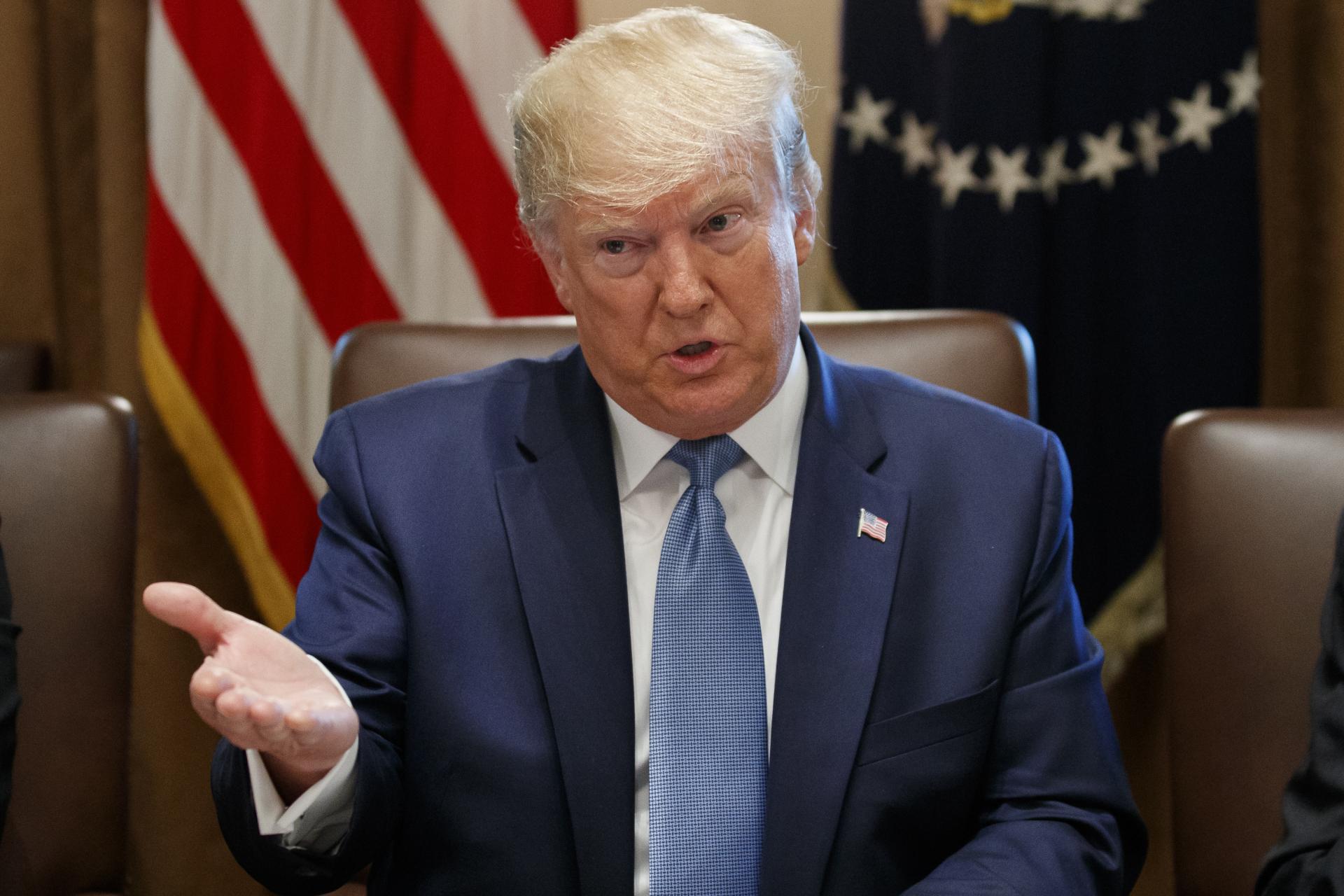 16. júl 2019 Washington, USA: Americký prezident Donald Trump reční v Bielom dome počas stretnutia so svojimi spolupracovníkmi.