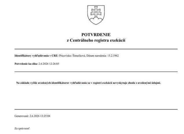 Voči Marte Šimečkovej ako fyzickej osobe žiadna exekúcia v súčasnosti neprebieha, uvádza  jej obhajca Harkabus