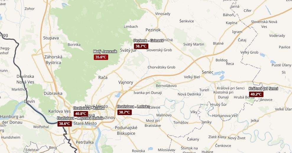 Teploty opäť prekročili štyridsiatku, na Kolibe namerali 40,8 °C