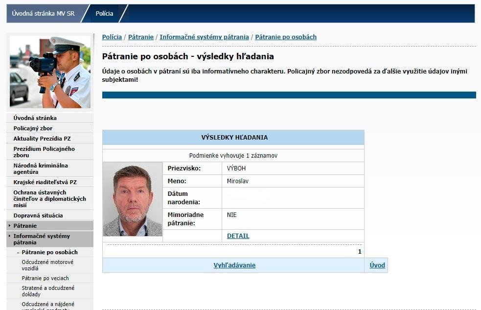 Miroslav Výboh je už v databáze hľadaných osôb
