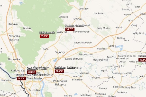 Teploty opäť prekročili štyridsiatku, na Kolibe namerali 40,8 °C